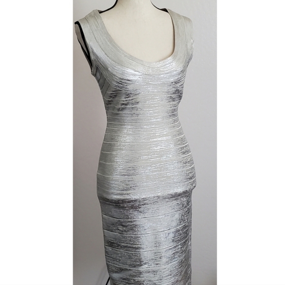 Herve Leger Silver Bandage Dress Size Medium - Picture 5 of 14